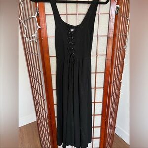 Reformation Black Ribbed Lace-Up Maxi Dress